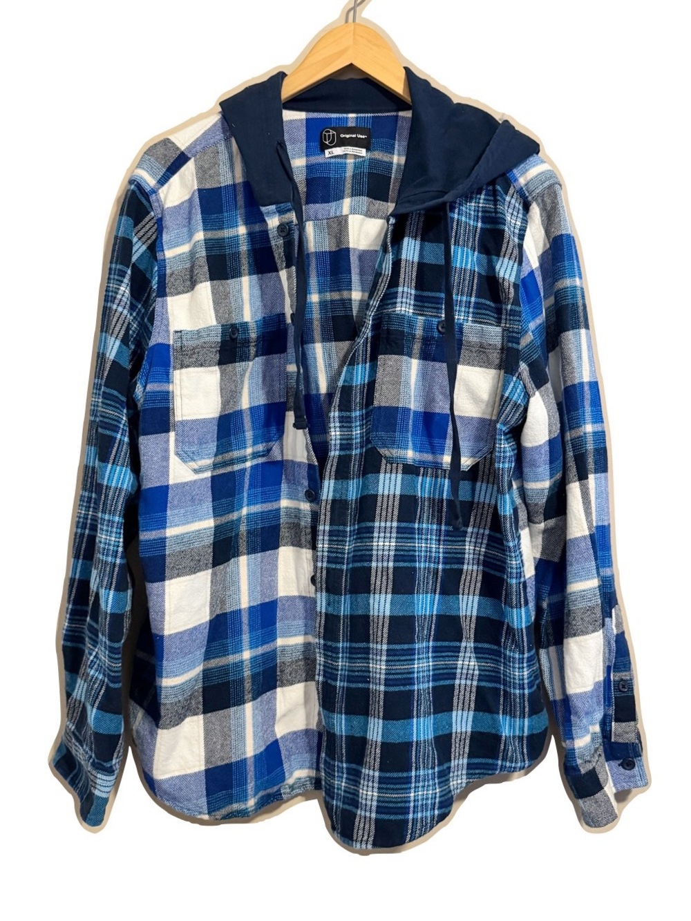 Plaid Flannel 3 for 15 SALE CLEARANCE Blue and White Hoodie Shirt Jacket XL